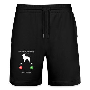 Belgian Sheepdog Is Calling Phone Screen Art Dog - Stanley/Stella Trainer Unisex Organic Jogging Shorts - black - Front - Nik (191cm) & Marisol (170cm)