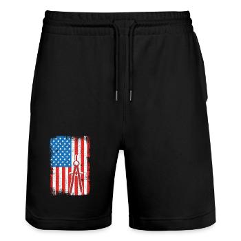 USA Patriotic Architect - Stanley/Stella Trainer Unisex Organic Jogging Shorts - black - Front - Nik (191cm) & Marisol (170cm)