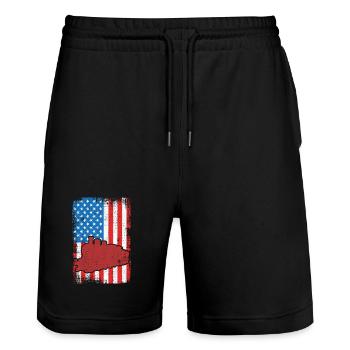 4. Juli USA Eisenbahn - Stanley/Stella Unisex Bio Joggingshorts Trainer  - Schwarz - Vorne - Nik (191cm) & Marisol (170cm)