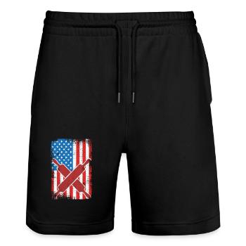 Backen USA Flagge - Stanley/Stella Unisex Bio Joggingshorts Trainer  - Schwarz - Vorne - Nik (191cm) & Marisol (170cm)