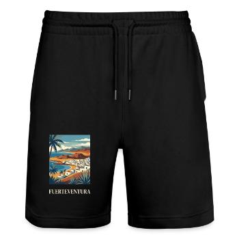 Fuerteventura Coastal Poster Canary Islands Spain - Stanley/Stella Trainer Unisex Organic Jogging Shorts - black - Front - Nik (191cm) & Marisol (170cm)