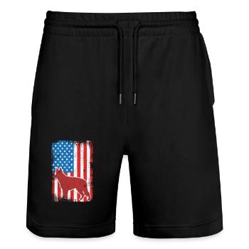 US Patriotic Shepherd Dog - Stanley/Stella Trainer Unisex Organic Jogging Shorts - black - Front - Nik (191cm) & Marisol (170cm)
