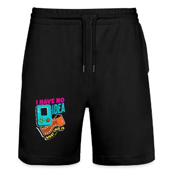 Aucune idée de ce que c’est - un design rétro drôle - Short de jogging bio TRAINER Stanley/Stella unisexe - noir - Devant - Nik (191cm) & Marisol (170cm)