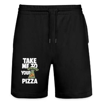 Take Me to Your Pizza UFO - Stanley/Stella Trainer Unisex Organic Jogging Shorts - black - Front - Nik (191cm) & Marisol (170cm)