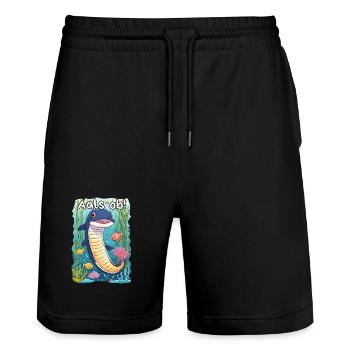 Aal Spruch Cartoonstyle - Aals ob! - Stanley/Stella Unisex Bio Joggingshorts Trainer  - Schwarz - Vorne - Nik (191cm) & Marisol (170cm)
