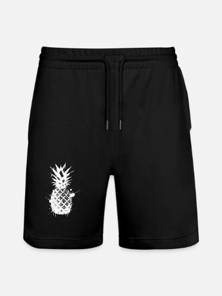 Pineapple Splatter Graphic White - Stanley/Stella Trainer Unisex Organic Jogging Shorts - black