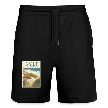 Sylt Germany | Vintage Beach Travel Poster - Stanley/Stella Unisex Bio Joggingshorts Trainer  - Schwarz - Vorne - Nik (191cm) & Marisol (170cm)