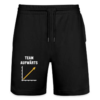 Team Aufwärts (Erfolg / Fortschritt / NEG Gold 2C) - Stanley/Stella Unisex Bio Joggingshorts Trainer  - Schwarz - Vorne - Nik (191cm) & Marisol (170cm)