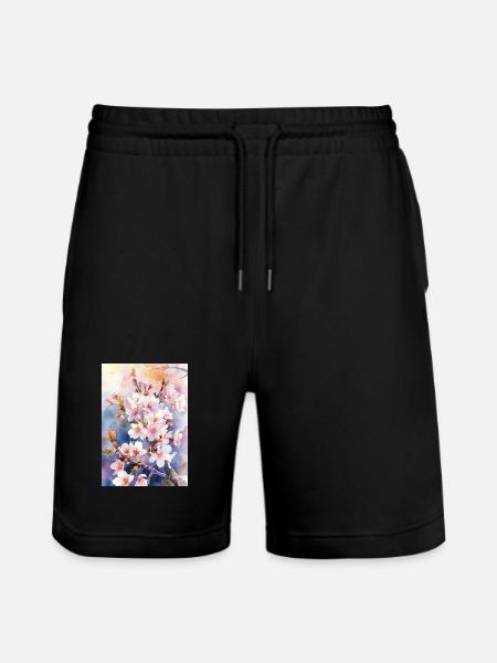 Aquarellfarben pastellfarbene Kirschblüten - Stanley/Stella Unisex Bio Joggingshorts Trainer  - Schwarz
