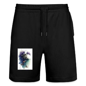 Aquarell-Koi und Kirschpagode - Stanley/Stella Unisex Bio Joggingshorts Trainer  - Schwarz - Vorne - Nik (191cm) & Marisol (170cm)