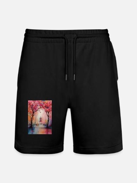 Herbstpagode in Blüte - Stanley/Stella Unisex Bio Joggingshorts Trainer - Schwarz