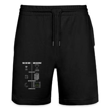 Was ich sage Was ich meine Gamer Zocker Herren - Stanley/Stella Unisex Bio Joggingshorts Trainer  - Schwarz - Vorne - Nik (191cm) & Marisol (170cm)