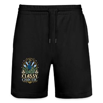 Classy Chaotic Peacock Art Deco - Stanley/Stella Trainer Unisex Organic Jogging Shorts - black - Front - Nik (191cm) & Marisol (170cm)