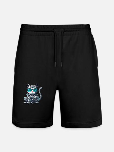 Cool Cats Cyborg Mech Comic Illustration - Stanley/Stella Trainer Unisex Organic Jogging Shorts - black