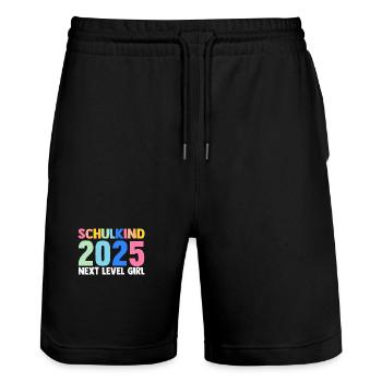 Kita Abschied Erste Klasse Einschulung 2025 - Stanley/Stella Unisex Bio Joggingshorts Trainer  - Schwarz - Vorne - Nik (191cm) & Marisol (170cm)