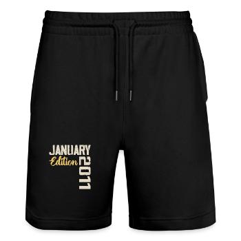 Geburtstagsgeschenk geboren im Januar 2011 - 2011 - Stanley/Stella Unisex Bio Joggingshorts Trainer  - Schwarz - Vorne - Nik (191cm) & Marisol (170cm)