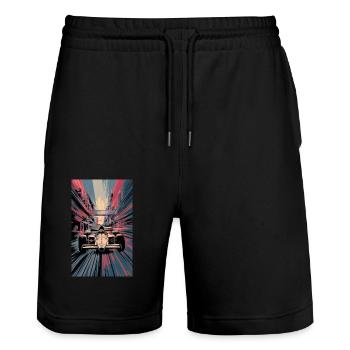 Racing car - Stanley/Stella Trainer Unisex Organic Jogging Shorts - black - Front - Nik (191cm) & Marisol (170cm)