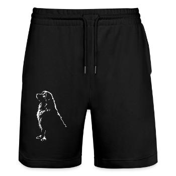 Newfoundland Silhouette Dog Dog Wilsigns - Stanley/Stella Trainer Unisex Organic Jogging Shorts - black - Front - Nik (191cm) & Marisol (170cm)