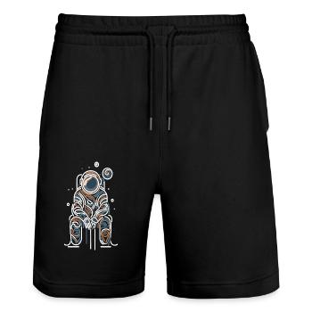 Kosmische Liebe - Linien-Astronaut - Stanley/Stella Unisex Bio Joggingshorts Trainer  - Schwarz - Vorne - Nik (191cm) & Marisol (170cm)
