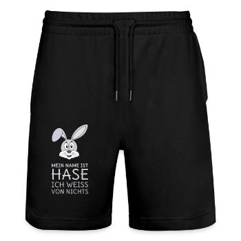 Hase Spruch Mein Name ist Hase Ich weiß von nichts - Stanley/Stella Unisex Bio Joggingshorts Trainer  - Schwarz - Vorne - Nik (191cm) & Marisol (170cm)