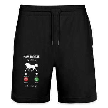 Mon cheval appelle mon cheval appelle à l'équitation - Short de jogging bio TRAINER Stanley/Stella unisexe - noir - Devant - Nik (191cm) & Marisol (170cm)
