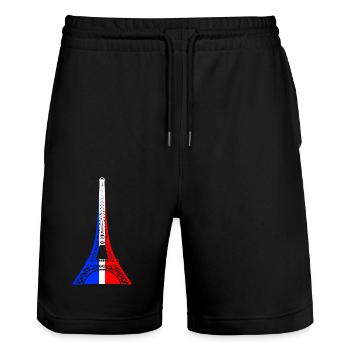 Eiffel Tower French flag blue white red - Stanley/Stella Trainer Unisex Organic Jogging Shorts - black - Front - Nik (191cm) & Marisol (170cm)