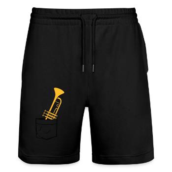 Brusttasche Trompete Unterwegs - Stanley/Stella Unisex Bio Joggingshorts Trainer  - Schwarz - Vorne - Nik (191cm) & Marisol (170cm)