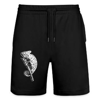 Chamäleon Eidechse Grafik Reptil Chamäleon Liebhaber - Stanley/Stella Unisex Bio Joggingshorts Trainer  - Schwarz - Vorne - Nik (191cm) & Marisol (170cm)