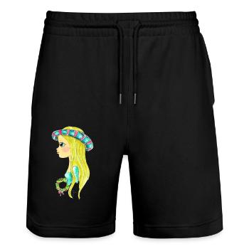 Edeldame7 - Stanley/Stella Unisex Bio Joggingshorts Trainer  - Schwarz - Vorne - Nik (191cm) & Marisol (170cm)