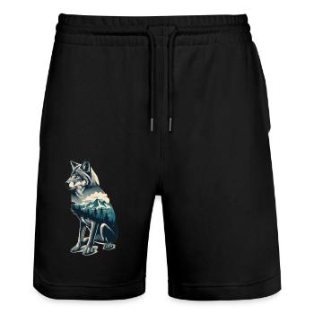 Im Einklang mit der Natur: Der Wolf des Berges - Stanley/Stella Unisex Bio Joggingshorts Trainer  - Schwarz - Vorne - Nik (191cm) & Marisol (170cm)