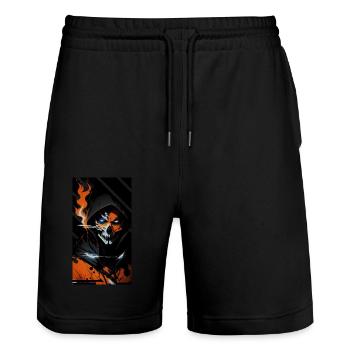 Fiery skull watcher - Stanley/Stella Trainer Unisex Organic Jogging Shorts - black - Front - Nik (191cm) & Marisol (170cm)