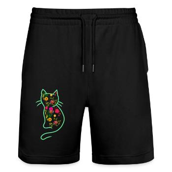 Katze Retro Frühling Blumen 80er Marienkäfer - Stanley/Stella Unisex Bio Joggingshorts Trainer  - Schwarz - Vorne - Nik (191cm) & Marisol (170cm)