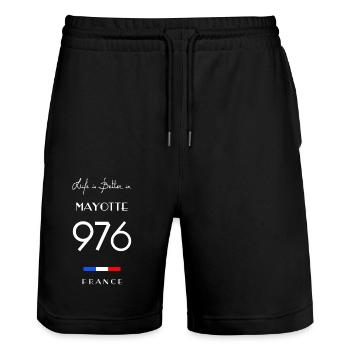 La vie est meilleure à MAYOTTE Numéro 976 France - Short de jogging bio TRAINER Stanley/Stella unisexe - noir - Devant - Nik (191cm) & Marisol (170cm)