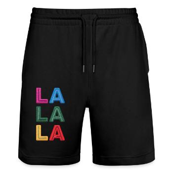 LA LA LA bestickt - Stanley/Stella Unisex Bio Joggingshorts Trainer  - Schwarz - Vorne - Nik (191cm) & Marisol (170cm)