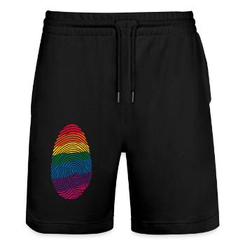 Buntes Regenbogen-Fingerabdruck-Kunst-Design - Stanley/Stella Unisex Bio Joggingshorts Trainer  - Schwarz - Vorne - Nik (191cm) & Marisol (170cm)