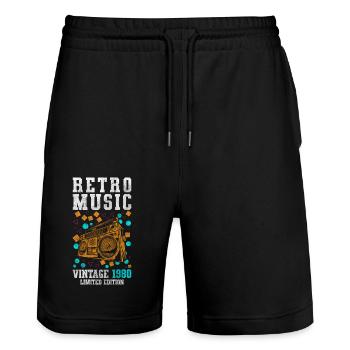 Retro Cassette Radio 80s Party - Stanley/Stella Trainer Unisex Organic Jogging Shorts - black - Front - Nik (191cm) & Marisol (170cm)