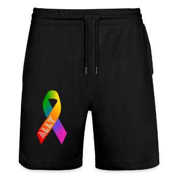 Queer Rainbow Bow Peace Sign - Stanley/Stella Trainer Unisex Organic Jogging Shorts - black - Front - Nik (191cm) & Marisol (170cm)
