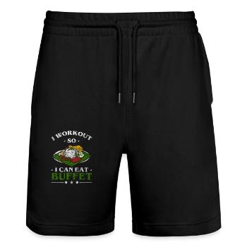 Meal: Connoisseurs, Drinks, Heavy Eaters - Stanley/Stella Trainer Unisex Organic Jogging Shorts - black - Front - Nik (191cm) & Marisol (170cm)