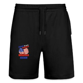 Make America Insured Again Insurance Broker Gift - Stanley/Stella Unisex Bio Joggingshorts Trainer  - Schwarz - Vorne - Nik (191cm) & Marisol (170cm)