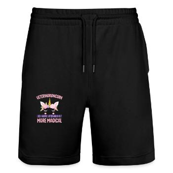Funny Veterinariancorn like a normal Veterinarian - Stanley/Stella Unisex Bio Joggingshorts Trainer  - Schwarz - Vorne - Nik (191cm) & Marisol (170cm)