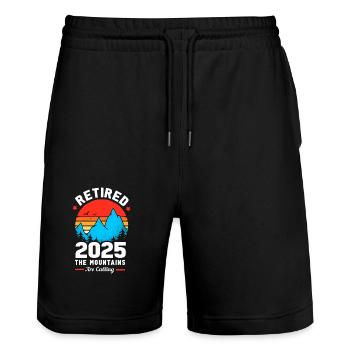 Retirement 2025 Pensioner Pension Pensioner - Stanley/Stella Trainer Unisex Organic Jogging Shorts - black - Front - Nik (191cm) & Marisol (170cm)