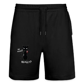 Kein Essen? Schwarze Katze lustiges Shirt Design - Stanley/Stella Unisex Bio Joggingshorts Trainer  - Schwarz - Vorne - Nik (191cm) & Marisol (170cm)