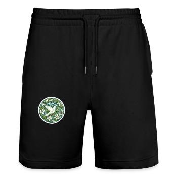 Peace Statement with Dove of Peace - Stanley/Stella Trainer Unisex Organic Jogging Shorts - black - Front - Nik (191cm) & Marisol (170cm)