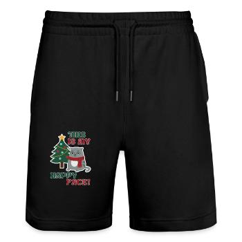 Cat Grumpy Christmas , this is my Happy Face - Stanley/Stella Trainer Unisex Organic Jogging Shorts - black - Front - Nik (191cm) & Marisol (170cm)