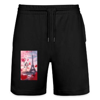 Bâton amour Paris - Short de jogging bio TRAINER Stanley/Stella unisexe - noir - Devant - Nik (191cm) & Marisol (170cm)