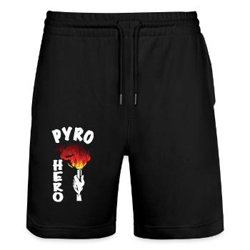Pyro Hero Pyrotechnics Ultras Fanblock Fankurve - Short de jogging bio TRAINER Stanley/Stella unisexe - noir - Devant - Nik (191cm) & Marisol (170cm)