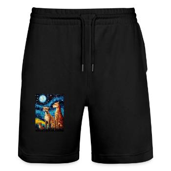 Cheetah, Van Gogh, Starry Night, Animal - Stanley/Stella Trainer Unisex Organic Jogging Shorts - black - Front - Nik (191cm) & Marisol (170cm)