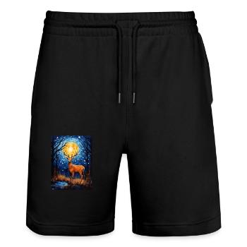 hirsch, van gogh, sternennacht, tier - Stanley/Stella Unisex Bio Joggingshorts Trainer  - Schwarz - Vorne - Nik (191cm) & Marisol (170cm)