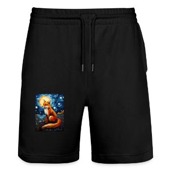 fuchs, Sternennacht, Van Gogh, Style - Stanley/Stella Unisex Bio Joggingshorts Trainer  - Schwarz - Vorne - Nik (191cm) & Marisol (170cm)