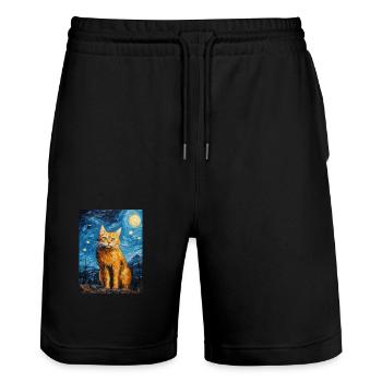 Lynx, Van Gogh, Starry Night, Animal, Big Cat - Stanley/Stella Trainer Unisex Organic Jogging Shorts - black - Front - Nik (191cm) & Marisol (170cm)